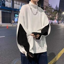 Women's Blouses Shirts Fake Two Long Sleeve Men Sweatshirts Korean Loose All-match Fashion Casual Harajuku Clothing Teens Hip Hop Punk High Street Tops YQ240120