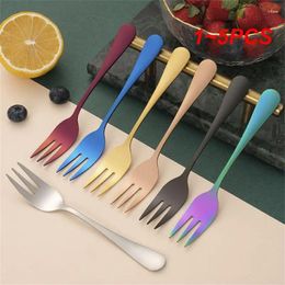 Forks 1-5PCS Pieces Gold Fruit Fork Stainless Steel Coffee Tea Set Ice Cream Cake Dessert Mini Afternoon Party Black Cutlery