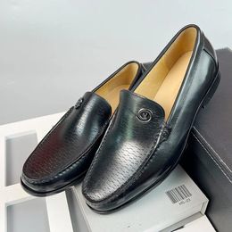 Dress Shoes Classic Italian Design Mens Metal Loafers Black Genuine Leather Slip On For Men Casual Business Formal Driving