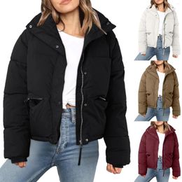 Women's Trench Coats 2024 Women Cotton Down Jacket Winter Loose Coat Thick Bread Zipper Prockets Solid Colour Ladies