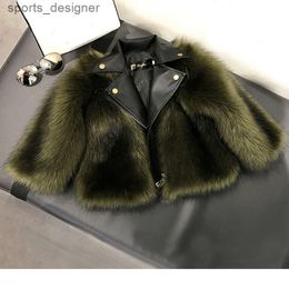 Girl fur Coat Jacket Imitation Artificial Fur Grass High Quality Plush+leather Fake 2 pieces Winter Kids baby girlClothes''gg''L1MQ