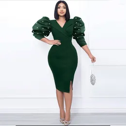 Ethnic Clothing 2024 Christmas Dresses Spring Autumn African Women Half Sleeve V-neck Polyester Knee-length Dress For