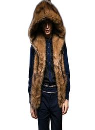 Winter Hooded Faux Fur Vest Men Sleeveless Hairy Thicken Warm Jacket Outerwear Coat Male Plus Size S3XL Waistcoat6411365