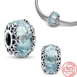 Winter Blue Snowflake Murano Charms Sterling Sier Fit Original Bracelet Pendant Charm For Women Jewellery