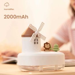 Humidifiers 650ml Air Humidifier with LED Lights Music Windmill Shaped Spray Humidifier Mute Air Humidifier Purifier for Living Room Bedroom YQ240122