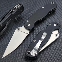 Tactical Folding Knife 440C Satin Plain Blade Black G10 Handle with Clip Outdoor Camping Survival EDC Pocket Tools Hunting Knife