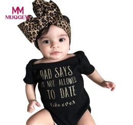 Baby Girls clothes set Newborn Infant Baby Letter Romper Jumpsuit Headband black Outfits Girls Clothes Summer 2018 drop ship2381651