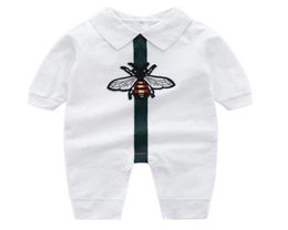 Design Newborn Baby Boy Girl Romper Little Bee White Dark Blue Cotton Jumpsuits Lapels Long Sleeved Infant Toddler Clothes8486059