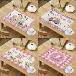 Table Mats Pink Series Cartoon Easter Linen Dinning Western Meal Decorations Anti Scald Placemats For Kitchen