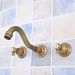 Bathroom Sink Faucets Antique Brass Double Handles Levers Widespread 3 Holes Wall Mounted Tub Basin Faucet Mixer Tap Msf528