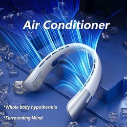 Electric Fans New MI Fan Leaf less Hanging Neck Fan Portable Air Conditioner Outdoor Camping Silent Rechargeable Surrounding Wind BrushlessL240122