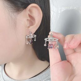 Viviennes Westwoods Planet Element Earrings Women's Design Minimalist Earrings Copper Plated Silver Popular Ornament Trend