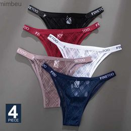 Sexy Set FINETOO 4PCS/Set Women's Lace Lingerie Panties Mesh Gstring Female Underpant Sexy Letter Panties Thong Girls Underwear IntimatesL240122