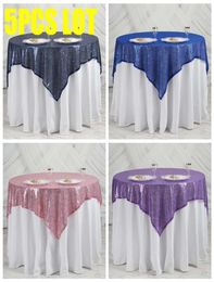 Table Cloth 5pcs Lot 152x152cm Glitter Sequin Tablecloth Overlay Poly For Wedding Event Party El Decoration1817560