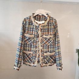 Women's Jackets O Neck Small Fragrance Plaid Woven Short Coat Fashion Casual Warm Loose Korea Elegant Chic French Tweed Quilted