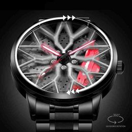 Other Fashion 3D Spinning Sport Rim Hub Wheel Mens Sports Luxury Car Cool Quartz for Men Relogio Masculino YQ240122