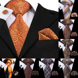 HiTie Luxury Silk Brown Paisley Floral Ties for Men Tie Set and Handkerchiefs Fashion Designer Business Wedding Mens 240122