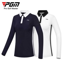 PGM Golf Women's Long Sleeve T-shirt Autumn Winter Sports Fabric Soft Comfortable Color Contrast Slim Golf Shirt for Women YF540