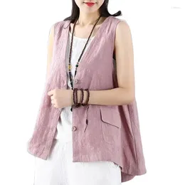 Women's Vests Summer 2024 Retro Cotton Linen Vest Outcoat Female Loose Wild Sleeveless Thin Cardigan Outerwear Women Tops