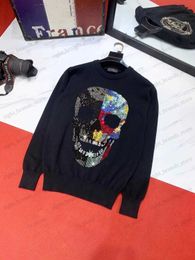 Men's Sweaters New Designer Skull Colour Rhinestone Men's Sweater Personality Fashion Brand Knit Pullover Thick T240122