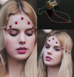 2018 Cheap Real Images Headband hair accessories chain headwear Shining Red Black Crystal Jewellery Wedding Bridal Elegant Hairpiece6524685