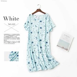 Women's Sleep Lounge Summer Printing Mid-length Nightdress Women's Cute Cartoon Cotton Home Clothes Knitted Sweet Short-sleeved Round Neck NightgownL240122