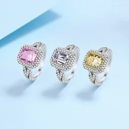 Cluster Rings 925 Sterling Silver Ring Female White And Yellow Pink Moissanite Pt950 Gold Plated