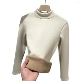 Women's Blouses Autumn Winter Slim Fit Sweater Half High Collar Long Sleeve Knitwear Jumper Elegant Thicken Velvet Lined Knitted Pullover