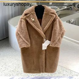 Top Maxmaras Teddy Bear Coat Womens Cashmere Coats Generation g 2024 New Autumnwinter m Home Camel Fur Particle Sheep Fleece Mid Length Co