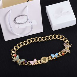 Desginer Vercaces Jewelry Summer New Butterfly Inlaid Water Diamond Personalized High End Beauty Head Fan Family Twisted Chain Necklace