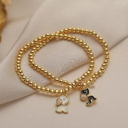 Charm Bracelets Mafisar Trendy Gold Plated Enamel Drop Oil Zircon Cute Dog Pendant Copper Bead Bracelet Women Jewelry Gifts