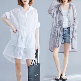 Women's Trench Coats 2024 Summer Literary Leisure Hooded Ruffled Thin Sunscreen Clothes Medium And Long Windbreaker Coat