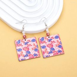 Dangle Earrings Fashion Flowers And Plants Pattern Retro Colour Matching Square Acrylic For Women Aesthetic Trend Products Light Jewellery
