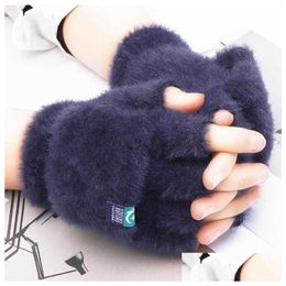 Ski Gloves Warm Winter P Cashmere Knitted Stretch Wool Knit Mittens Luxury Hand Accessories For Students Teenagers Girls Terry Fleece Dhhx7