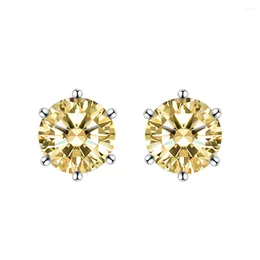 Stud Earrings Fashionable Classic Six Claw Set 6mm Yellow Diamond For Women 925 Silver 5A Zircon