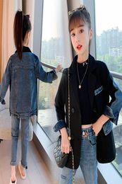 Teen Girls Boys Blazer Coat Stitching Denim Jackets Children Spring Autumn Double Breasted Black Formal Coats Clothes6649874