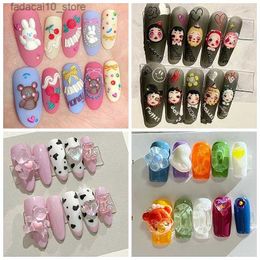 False Nails Handmade Kawaii 3D Cartoon Short False Nails Tips Y2K Press On Nails Art Long Coffin Stiletto Reusable Fake Nail With Glue Gift Q240123