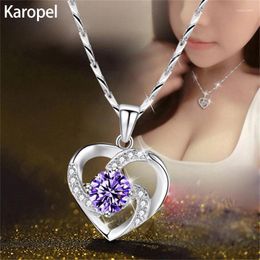 Pendants Karopel Luxury Crystal CZ Heart Pendant Choker Necklace 925 Sterling Silver Chain Necklaces For Women Wedding Jewellery Gifts