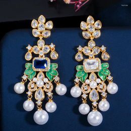 Stud Earrings 2024 Fashion Trend Leaf Pearl Tassel Pierced Temperament Zircon Female Wild Romantic Jewelry Gift