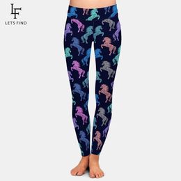 Capris Letsfind 220gsm Double Side Brushed Milk Silk Print Horses Design Women Leggings High Waist Soft Leggings