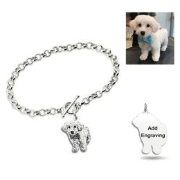 Bracelets Personalized Pet Cat Dog Photo Bracelets Silver Bangles Engrave Name Words Custom Bracelet Women Pulsera Jewelry Memorial Gift