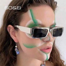 Sunglasses SO EI Fashion Rectangle Sunglasses Women Vintage Metal Trending Eyewear Men Shades UV400 Square Dark Green Sun Glasses YQ240120