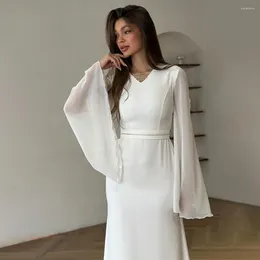 Ethnic Clothing 2024 Muslim Dress Women Abaya Chiffon Horn Sleeve Dubai Turkey Evening Dresses Ramadan White Kaftan Islam Hijab Vestido