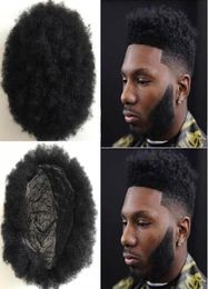 Men Hair System Wig Super Full Thin Skin Afro Hair Toupee Jet Black Colour 1 Brazilian Virgin Remy Human Hair Replacement for Men7033182