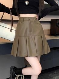 Skirts 2024 Women Black Pu Leather Fashion Casual Mini Y2k Female Style High Waist Short Skirt Winter Solid Bottoms F117