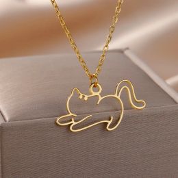 Korean Fashion 14k Yellow Gold Necklace Cute Kitten Necklace Punk Street Trend Jewellery Gifts Wholesale Dropshipping