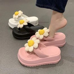 Sandals 7cm Thick Bottom Summer Women's Herringbone Slippers High Soft Anti-skid Beach Shoes Lovely Big Flower Home