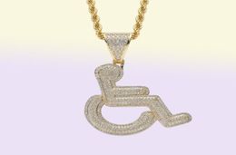 Wheelchair Handicap Sign Pendant Necklace Gold Silver Color Bling Cubic Zircon Men Hip hop Rock 5799024