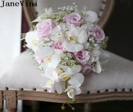 JaneVini 2018 Waterfall Artificial Phalaenopsis Wedding Flowers Bouquets For Brides Droplets Vintage Pink White Bridal Bouquet De 4196687