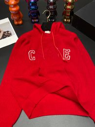 Luxury Designer Women Clothes Early Spring New Style Hooded Sweater Y2k Fashion Red Versatile Top C Letter Three-Dimensional Embroidery Casual Relaxed Fit SML